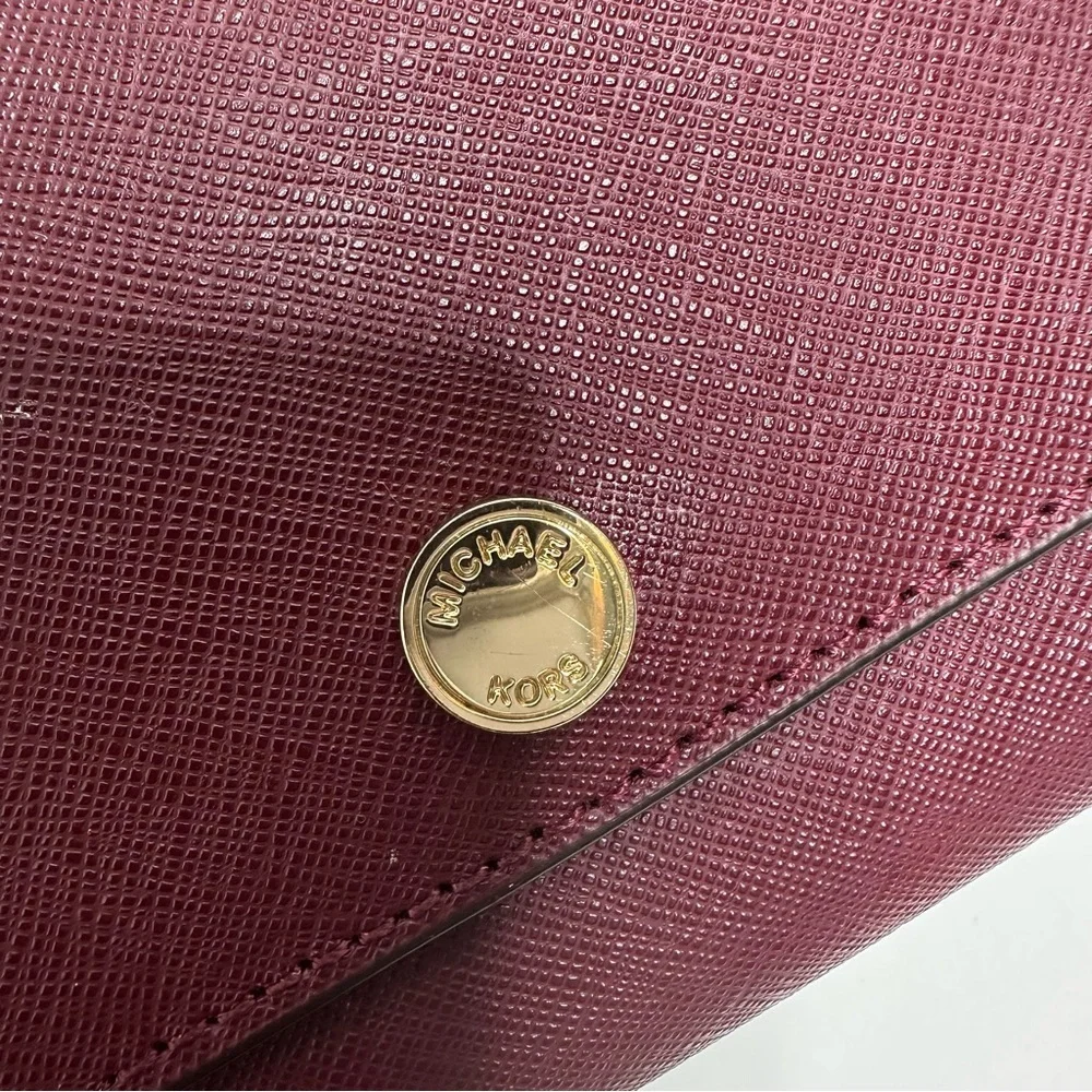 Michael Kors Saffiano Leather Chain Wallet Crossbody Burgundy